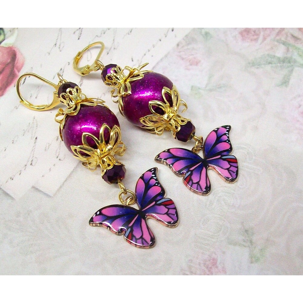 Gold Butterfly Dangle Earrings. Nature Jewelry, Handmade, Artisan Crafted